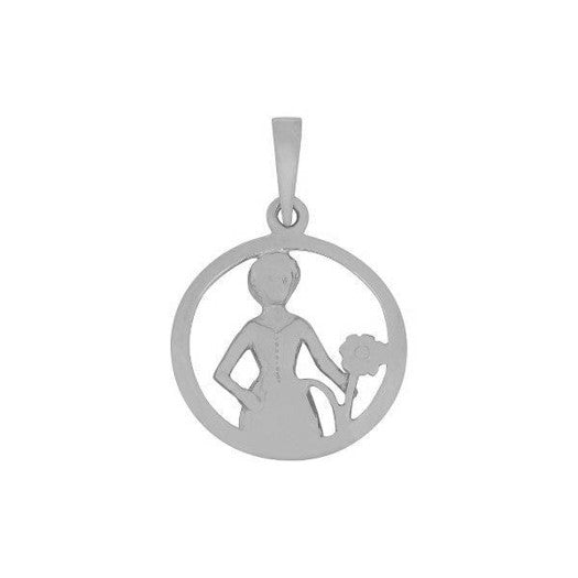 Personligt Jomfruen stjernetegnsvedhæng 15 mm i sterlingsølv fra Nordahl Andersen – rundt vedhæng med Jomfruens stjernetegn i blankt sølv.